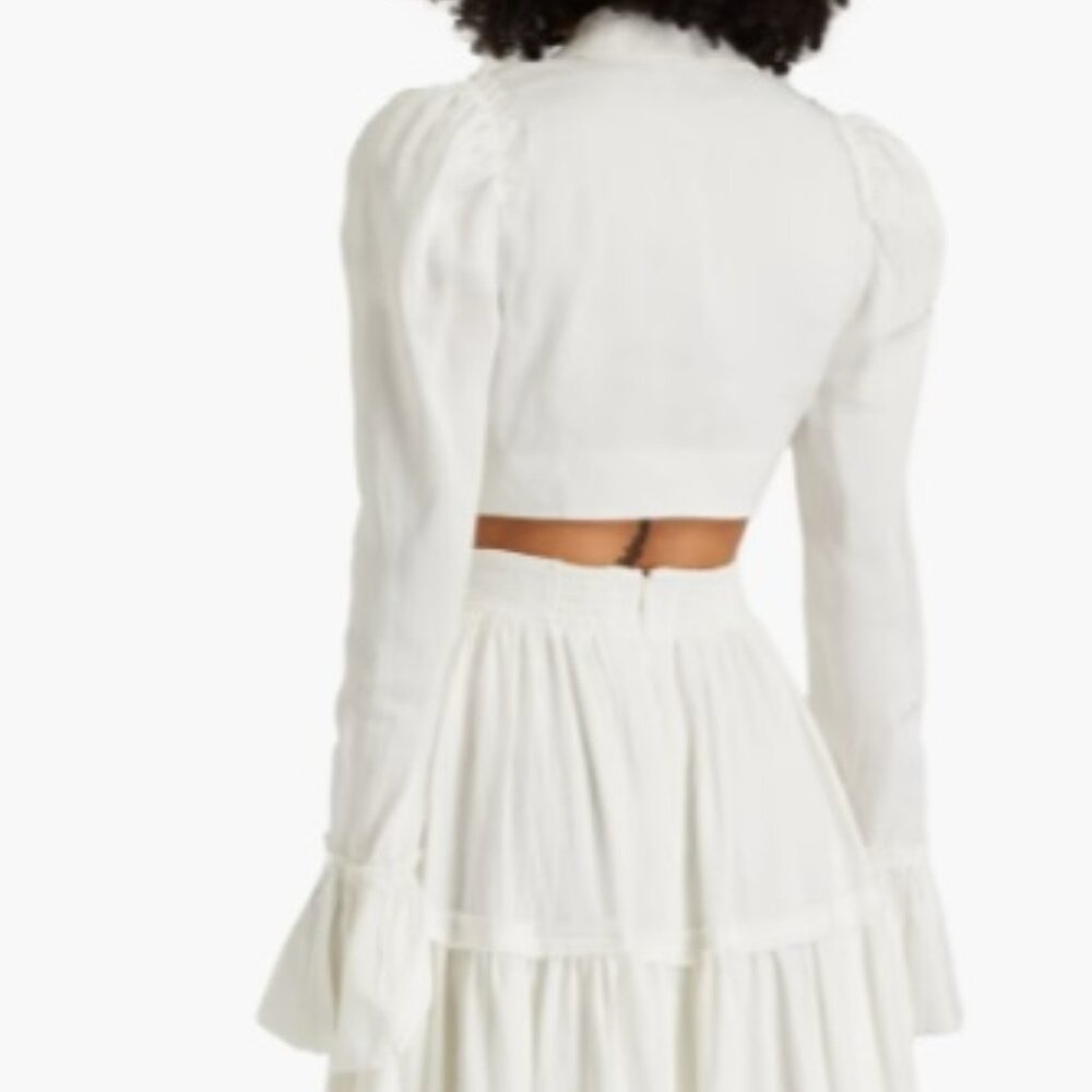 NWT Aje. Nicole cropped linen-blend blouse - Ivory / UK Size 8 - Picture 3 of 7